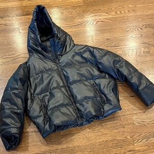 Black Puffer Jacket with Hood, probably m, trendy
